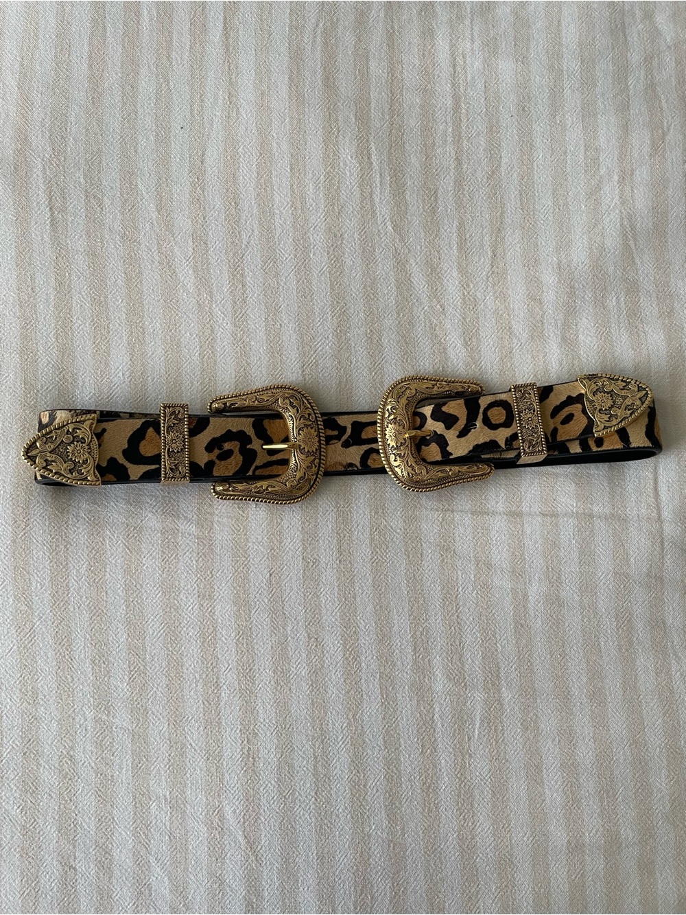 B-low the Belt Bri Bri leopard print calf hair with gold hardware